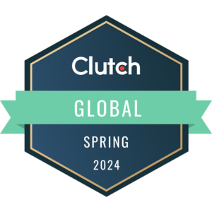 A badge for an award from Clutch that includes the Clutch logo, text GLOBAL Spring 2024.